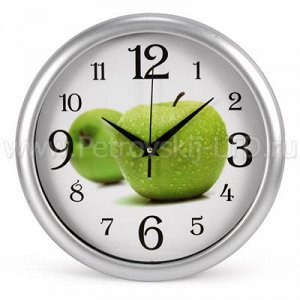 Часы настенные "Яблоко зеленое" д27см пластм., серебро (Кита