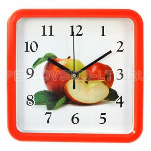 Часы настенные "Яблоко красное" 21х21см мягкий ход, пластм.