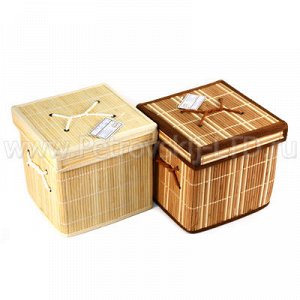 Коробка бамбуковая 20х20х20см, коричневая полосатая, складна