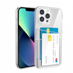 Чехол для Айфон 12 Pro с кармашком, с защитой камер и карманом для карточки и фото / Чехол картхолдер прозрачный