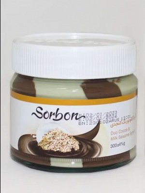 Паста кунжутная SORBON с темным и белым шоколадом 300 г ст/б 1 уп.х 12 шт.