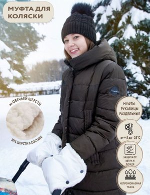 Муфты-рукавицы раздельные для коляски 2 штуки (меховая) цвет Белый