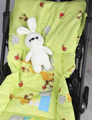 Комплект утепленный в коляску 2 предмета: матрасик и подушка шерсть цвет №21 Жирафы и слоны (салатовый)
