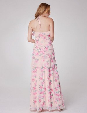 Нежное женственное платье с цветочным розовым рисунком и американской проймой