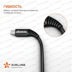 Кабель для мобильных устройств Airline, с USB на MicroUSB, 2м, чёрный, нейлоновый, арт. ACH-C-46