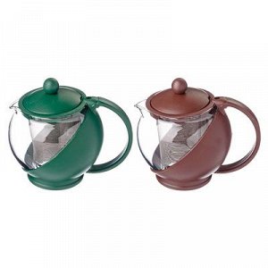 Чайник заварочный 500мл, ситечко из нержавеющей стали, стекло, пластик, 4 цвета (850-156)