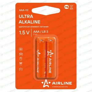 Батарейка щелочная Airline, AAA (LR03), 1.5В, 2 шт, арт. AAA-02