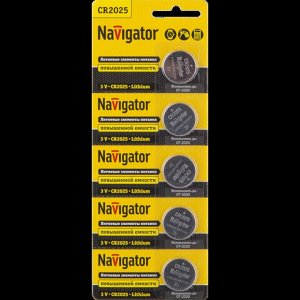 Батарейки NAVIGATOR 94 764 CR2025-5BL (100/2500)(Цена за 5 шт.)