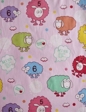 Комплект детского белья 1,5 спальный 3 предмета сатин цвет №12 Розовый фон разноцветные овечки