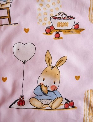 Комплект детского белья 1,5 спальный 3 предмета сатин цвет №26 Розовый фон домик с мишкой