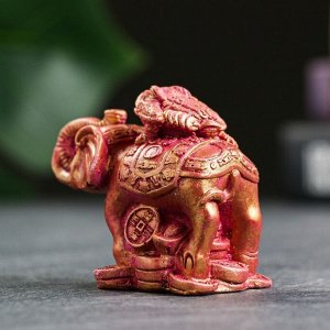Фигура "Слон с черепахой" бордовая с золотым, 12х8х8см