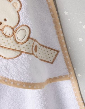 Полотенце-уголок детское махровое с вышивкой+рукавичка для купания 80*90 см цвет Мишка с поясом