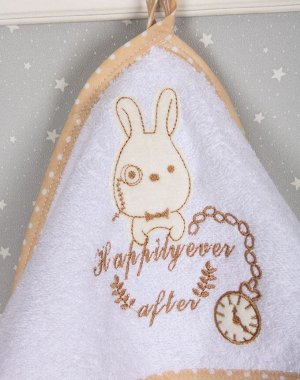Полотенце-уголок детское махровое с вышивкой+рукавичка для купания 80*90 см цвет Кролик с часами