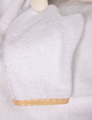 Полотенце-уголок детское махровое с вышивкой+рукавичка для купания 80*90 см цвет Кролик с часами