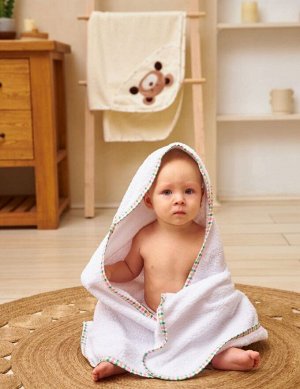 Полотенце-уголок детское махровое с вышивкой+рукавичка для купания 80*90 см цвет Baby life