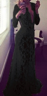 Прозрачное гипюровое платье в пол с глубоким декольте и длинными рукавами Цвет: ЧЕРНЫЙ