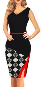 Платье-футляр с V вырезом без рукавов и боковым разрезом (БЕЗ ремешка) Цвет: ЧЕРНЫЙ
