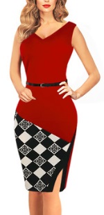 Платье-футляр с V вырезом без рукавов и боковым разрезом (БЕЗ ремешка) Цвет: КРАСНЫЙ