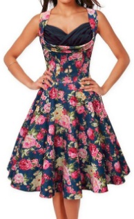 Платье в ретро стиле с цветочным принтом без рукавов Цвет: СИНИЙ (РОЗОВЫЕ ЦВЕТЫ)
