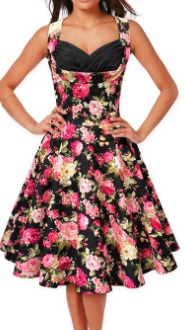 Платье в ретро стиле с цветочным принтом без рукавов Цвет: ЧЕРНЫЙ (РОЗОВЫЕ ЦВЕТЫ)