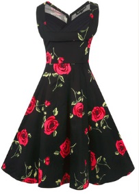 Платье в ретро стиле с цветочным принтом без рукавов Цвет: ЧЕРНЫЙ (КРАСНЫЕ РОЗЫ)