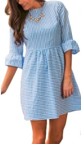 Платье в полоску с рукавами средней длины Цвет: ТЕМНО-СИНИЙ