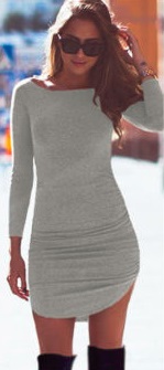 Платье с боковыми вырезми и длинными рукавами Цвет: СЕРЫЙ