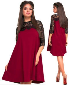 Асимметричное платье с кружевными рукавами средней длины Цвет: БОРДО