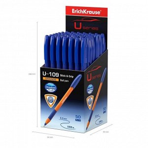 Ручка шариковая ErichKrause U-109 Orange Stick&Grip, игольчатый узел 1,0 мм, чернила синие, ультра-мягкое письмо