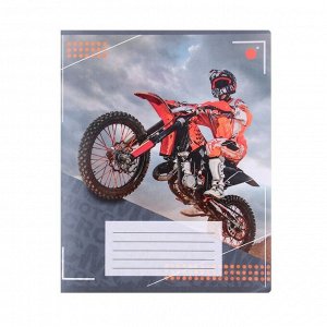 Тетрадь 12 листов в клетку "Мотоциклист", обложка мелованная бумага, ВД-лак, блок офсет, МИКС