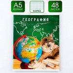 Предметная тетрадь, 48 листов, «МИЛЫЕ ПИТОМЦЫ», со справочными материалами «География», обложка мелованный картон 230 гр., внутренний блок в клетку 80 гр., белизна 96%,блок №1.