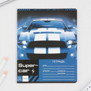 Тетрадь в клетку 12 листов А5, на скрепке «Super car», 5 видов МИКС, белизна 96% .