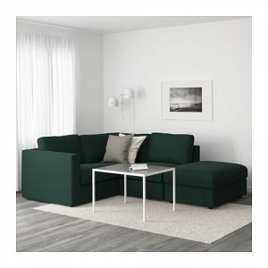 ВИМЛЕ 3-местный угловой диван, с открытым торцом, Гуннаред темно-зеленый