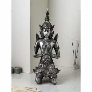 Садовая фигура "Будда", полистоун, 73 см, серебро, 1 сорт, Иран