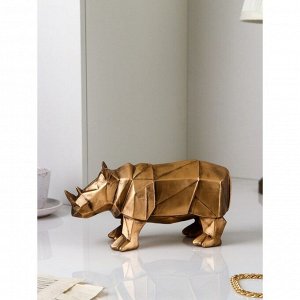 Садовая фигура "Носорог", полистоун, 15 см , золото, 1 сорт, Иран