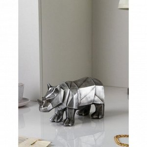 Садовая фигура "Носорог", полистоун, 15 см , серебро, 1 сорт, Иран