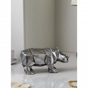 Садовая фигура "Носорог", полистоун, 15 см , серебро, 1 сорт, Иран
