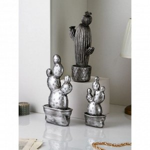 Набор садовых фигур "Кактусы", полистоун, 39 см, серебро, 1 сорт, Иран