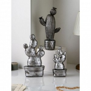 Набор садовых фигур "Кактусы", полистоун, 39 см, серебро, 1 сорт, Иран