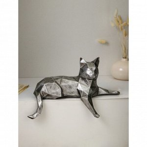 Садовая фигура "Кошка грациозная", полистоун, 26 см, серебро, 1 сорт, Иран