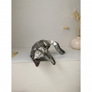 Садовая фигура "Кошка отдыхает", полистоун, 26 см, серебро, 1 сорт, Иран