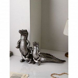 Набор садовых фигур "Крокодильчик", полистоун, 46 см, серебро, 1 сорт, Иран