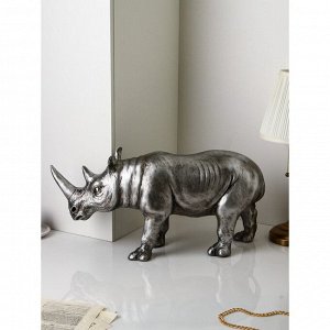 Садовая фигура "Носорог", полистоун, 32см, серебро, 1 сорт, Иран