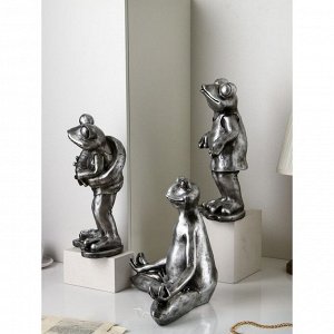 Набор садовых фигур "Лягушки", полистоун, 38 см, серебро, 1 сорт, Иран