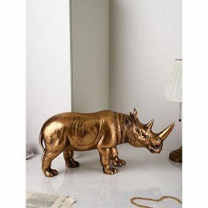 Садовая фигура "Носорог", полистоун, 32см, золото, 1 сорт, Иран