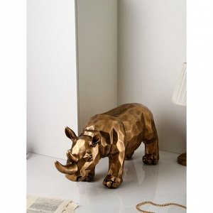 Садовая фигура "Носорог", геометрия, полистоун, 34 см, золото, 1 сорт, Иран