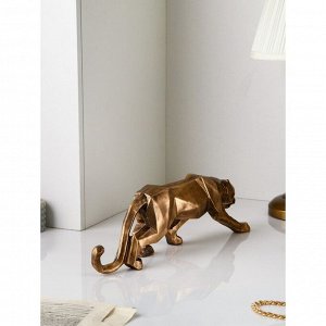 Садовая фигура "Крадущаяся львица", полистоун, 14 см, золото, 1 сорт, Иран