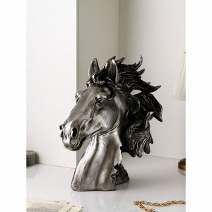 Садовая фигура "Голова коня", полистоун, 55 см, серебро, 1 сорт, Иран