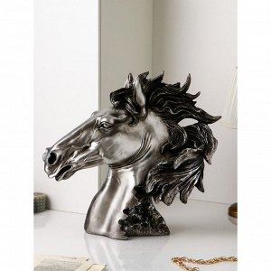 Садовая фигура "Голова коня", полистоун, 55 см, серебро, 1 сорт, Иран