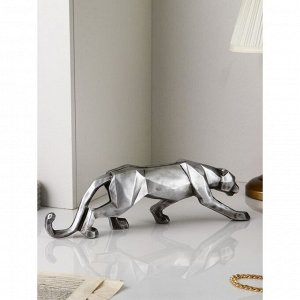 Садовая фигура "Крадущаяся львица", полистоун, 14 см, серебро, 1 сорт, Иран
